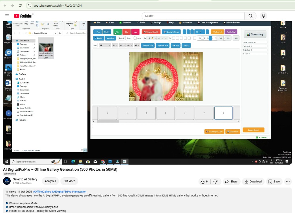 YouTube demonstration of AI DigitalPixPro offline gallery