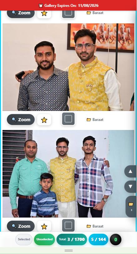 V7.0 PRO photo selection with zoom, favourite star and folder label
